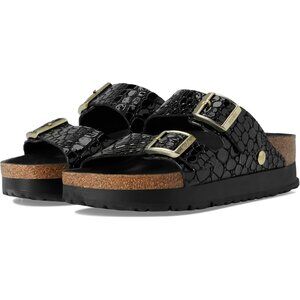 Birkenstock Shoes Papillio Arizona Black Embossed Platform Sandals